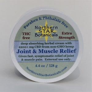 Extra Strength Joint  & Muscle Relief Cream with pure CBD and therapeutic essential oils, by Northern Star Botanicals.